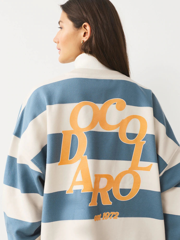 Blue/Ecru - Striped graphic sweatshirt with round neck 'Colarado' City long sleeve