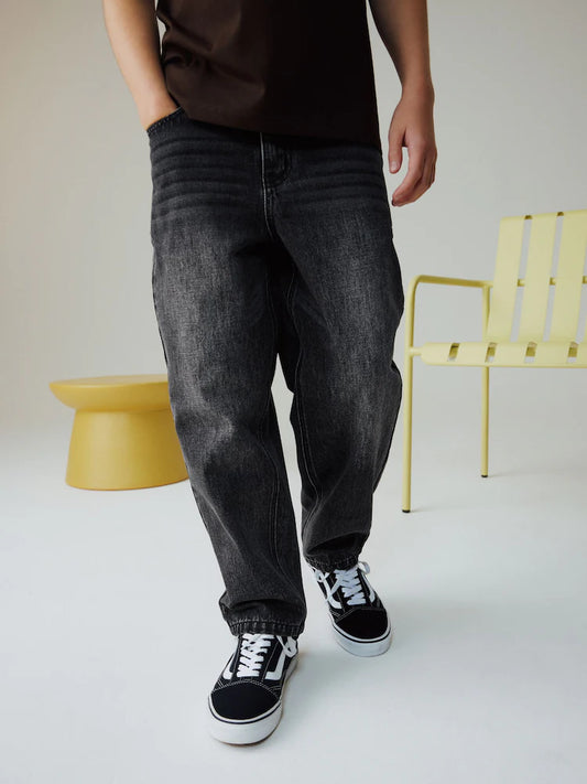 Washed Black - Baggy Tapered Denim Jeans (3-16yrs)