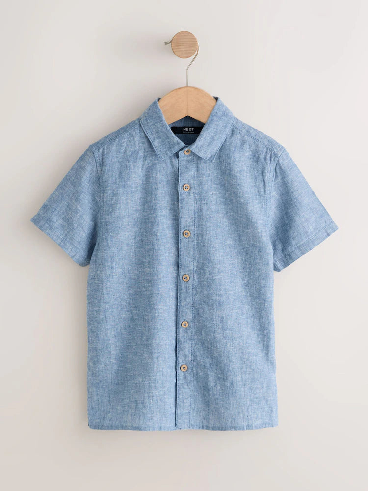 Jeans blue - Short-sleeved linen blend shirt