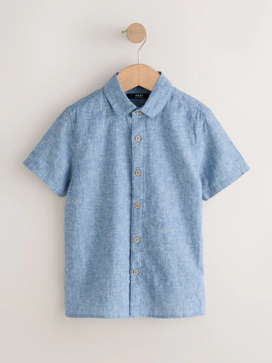 Jeans blue - Short-sleeved linen blend shirt