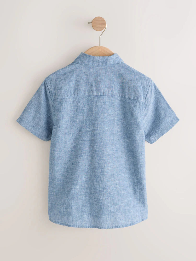 Jeans blue - Short-sleeved linen blend shirt