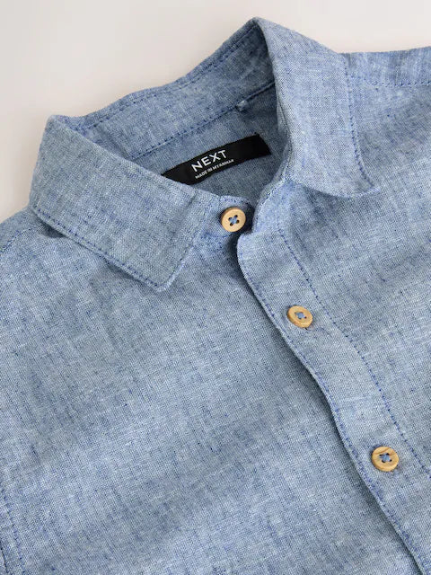 Jeans blue - Short-sleeved linen blend shirt