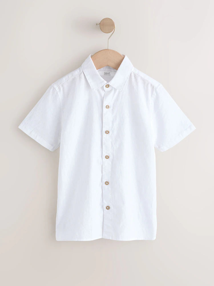 White - Short-sleeved shirt made of linen blend