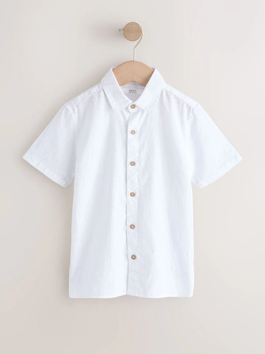 White - Short-sleeved shirt made of linen blend
