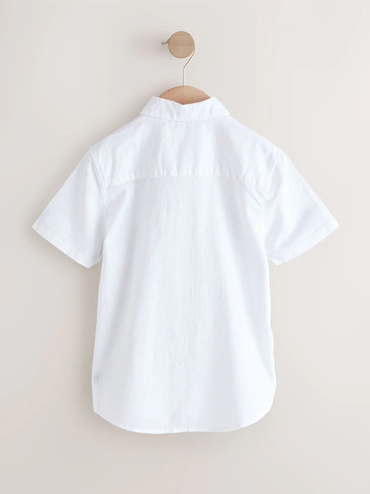 White - Short-sleeved shirt made of linen blend