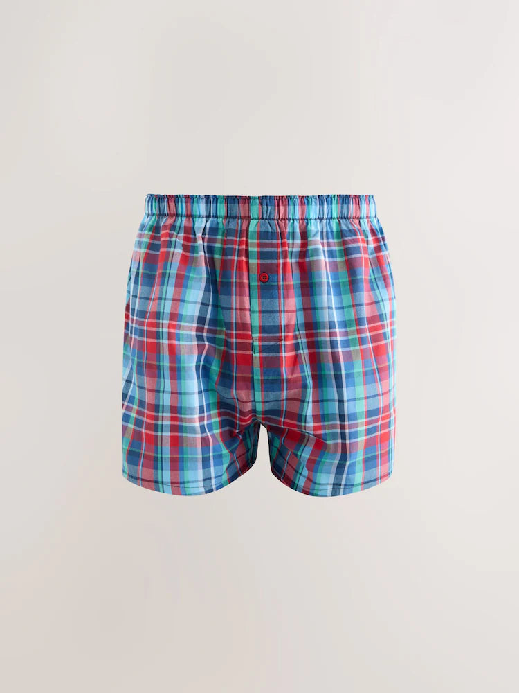 Red/Blue/Madras Check - 4 Pack - Woven 100% Cotton Boxers