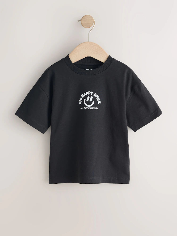 White/Blue/Green/Black/Purple - Small short-sleeved graphic T-shirts in a pack of 5