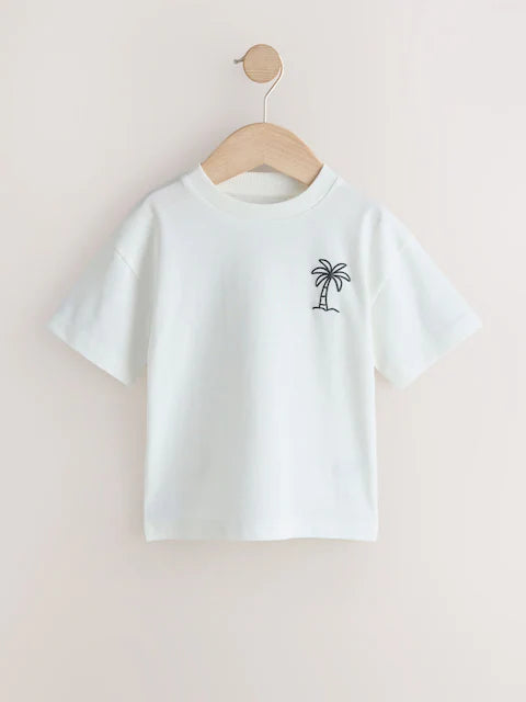 White/Blue/Green/Black/Purple - Small short-sleeved graphic T-shirts in a pack of 5