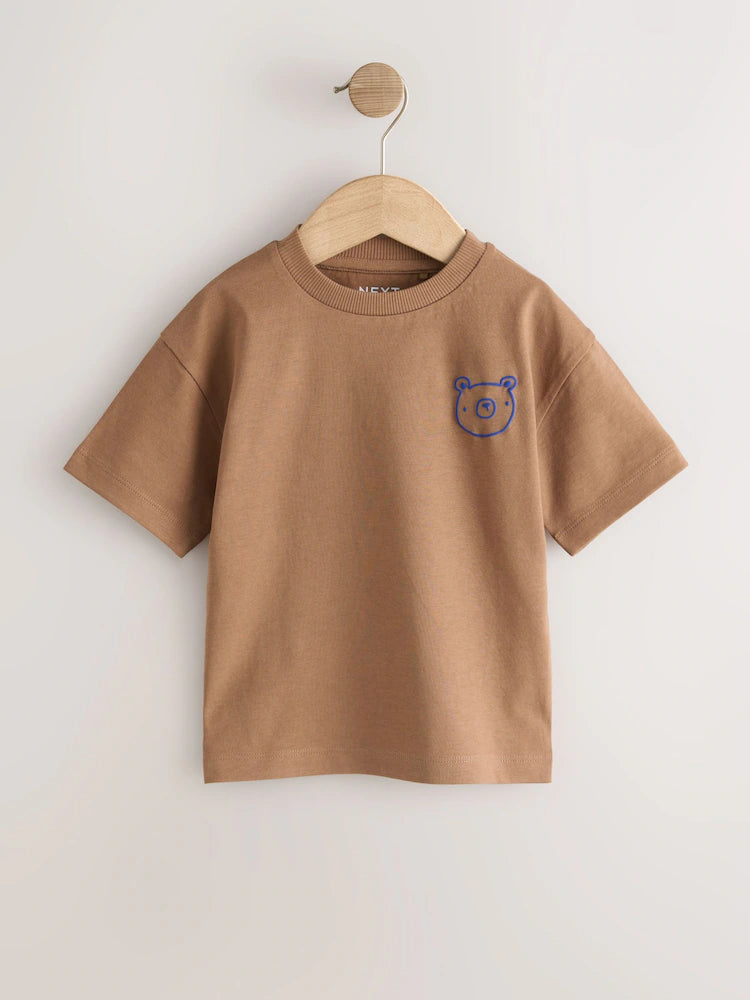 Blue/Anthracite/Green/Brown/Grey - Small short-sleeved graphic T-shirts in a pack of 5