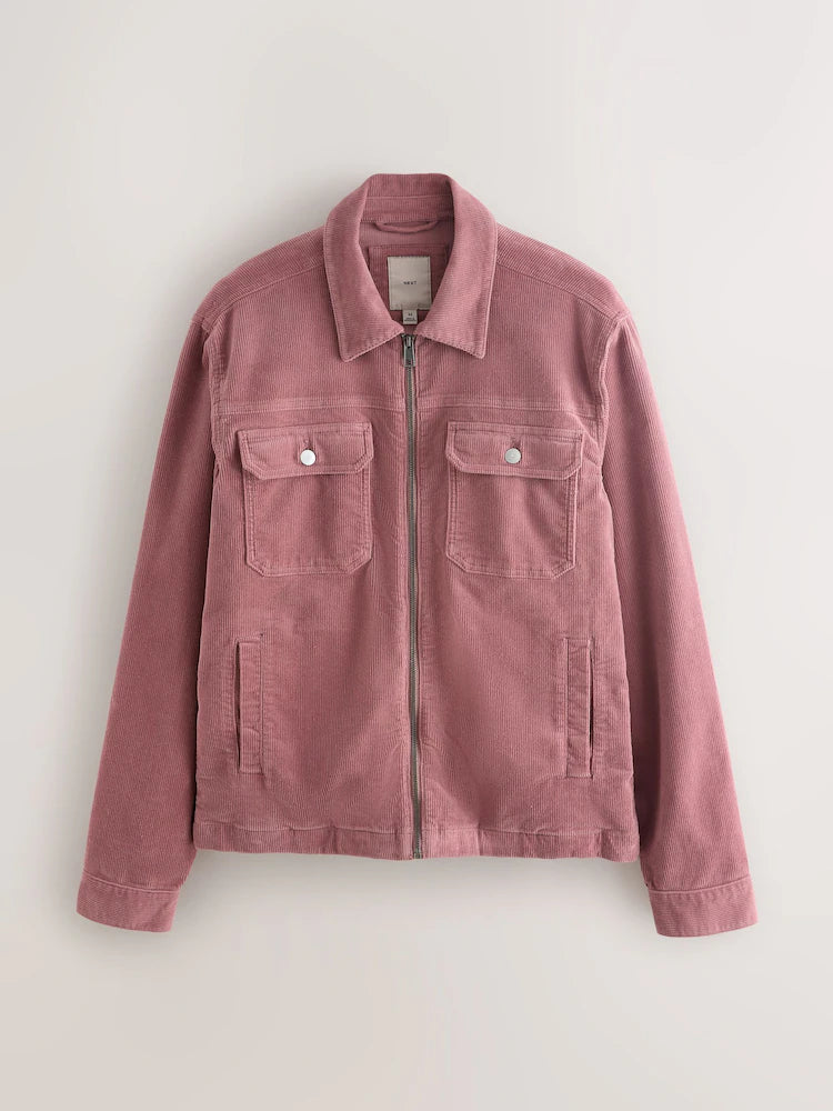 Pink - Cord Zip Through Shacket