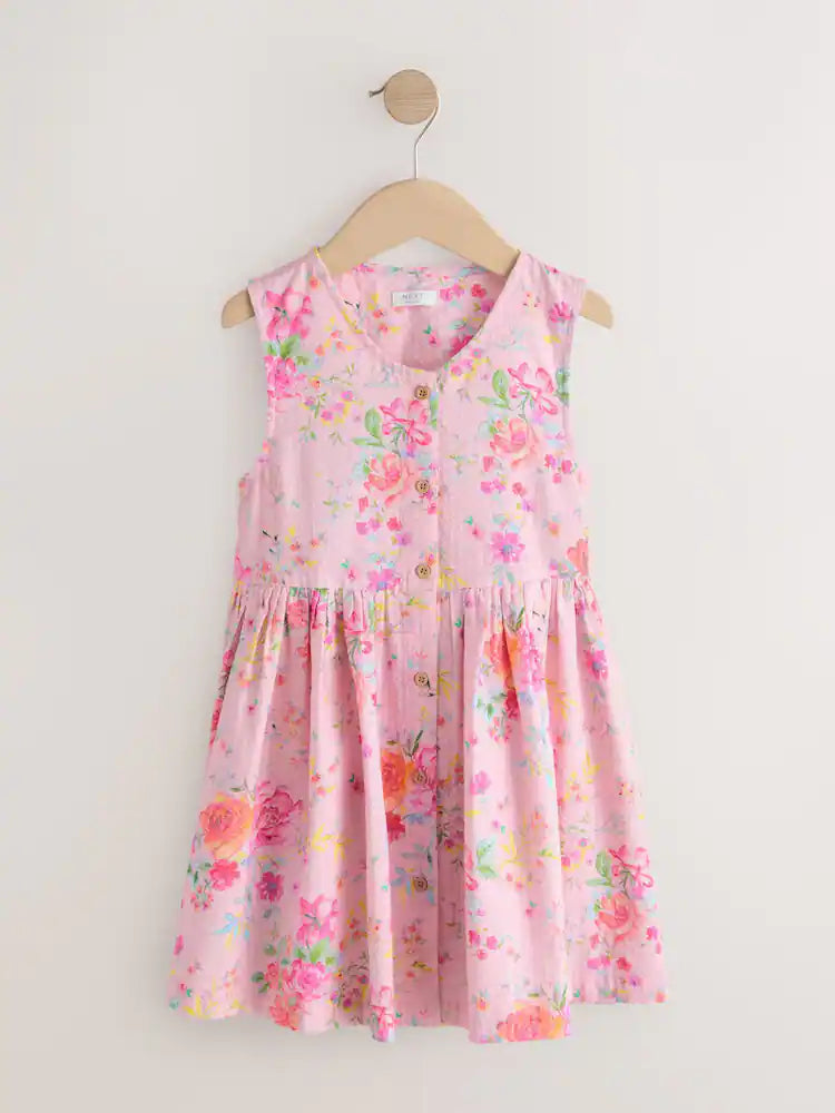 Rosa geblümt - Streifen-Kurzarm-Kleid mit Knopfleiste (3bis16Jahre)
