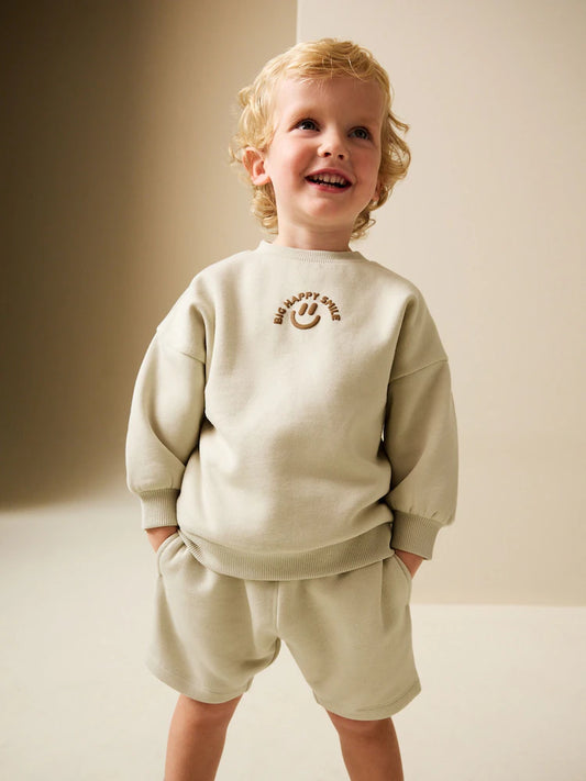 Stone großes, glückliches Lächeln - Set aus Sweatshirt und Shorts mit Rundhalsausschnitt (3Monate -7Jahre)