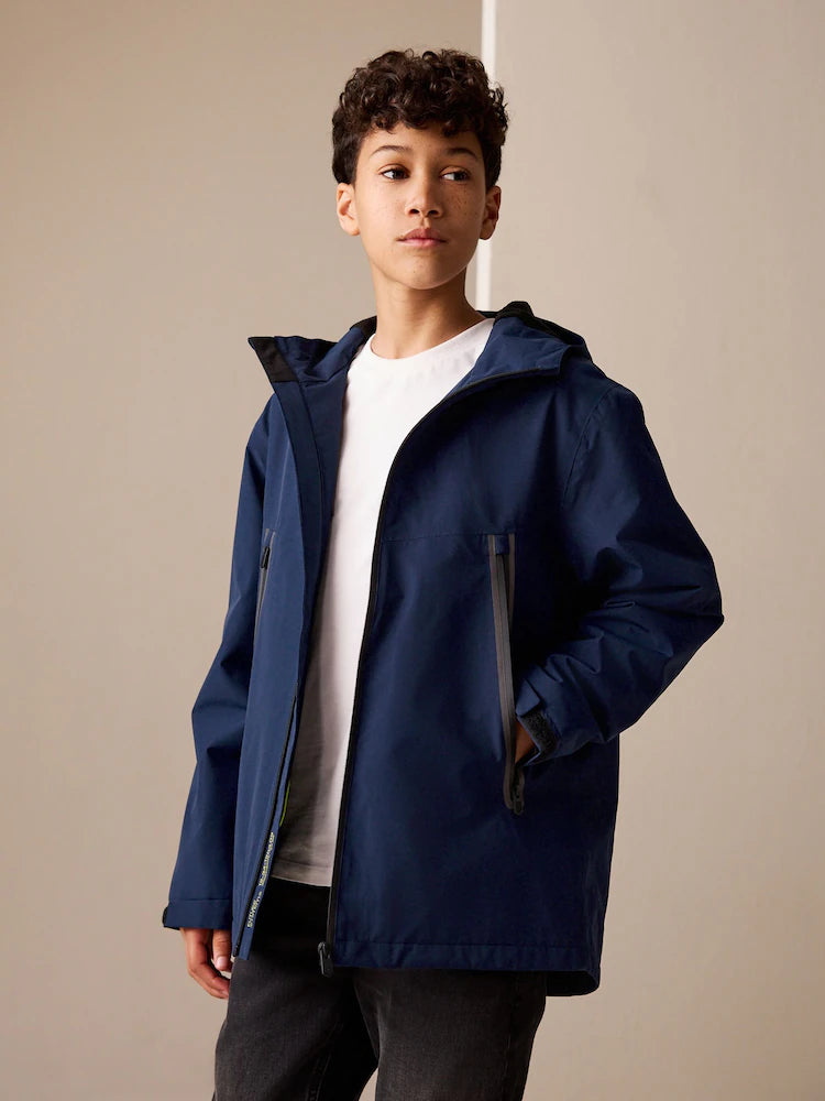 Navy blue/blue - Waterproof fleece jacket with hood and lining (3-17 years)