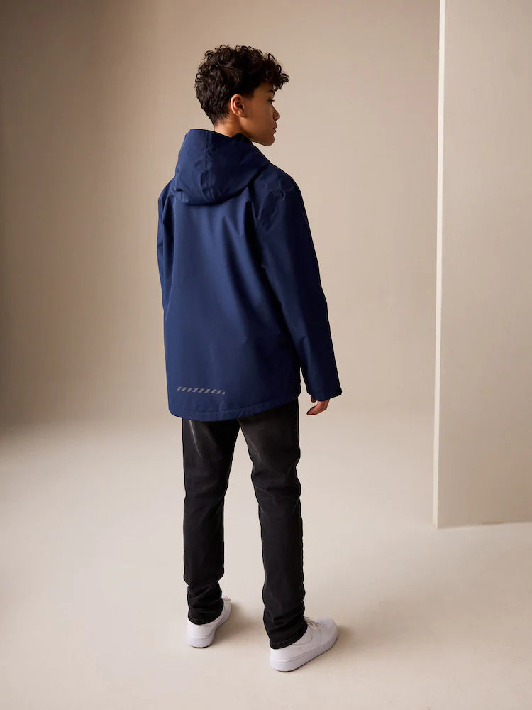 Navy blue/blue - Waterproof fleece jacket with hood and lining (3-17 years)