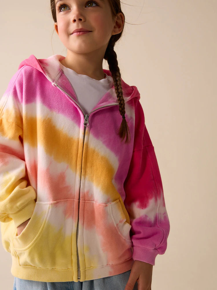 Pink/mehrfarbig, Knüpfbatik - Kapuzenjacke (3–16Jahre)