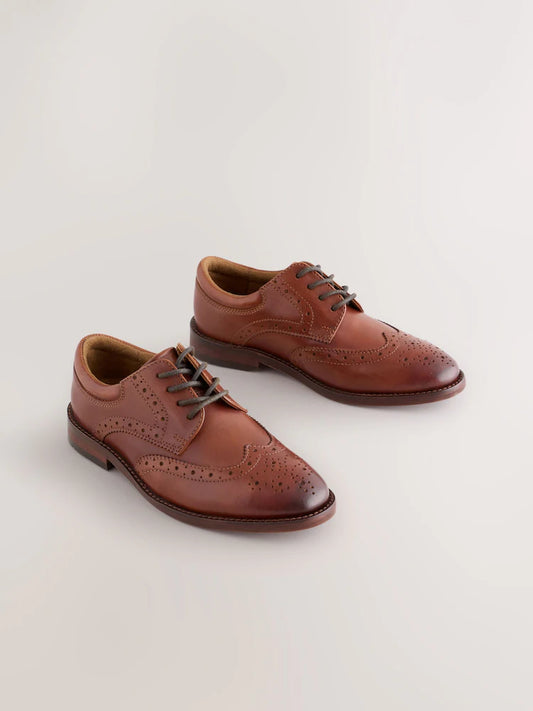 Light brown - High-quality leather brogue shoes with laces