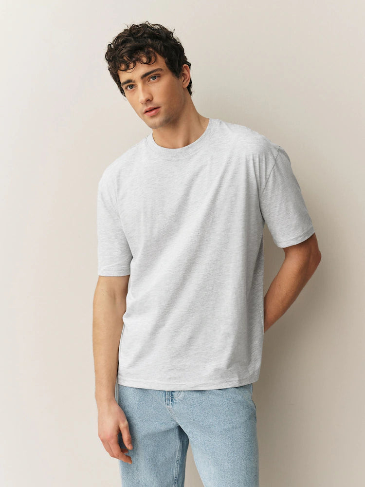Light grey melange - Comfortable fit - Essential crew neck T-shirt made of cotton