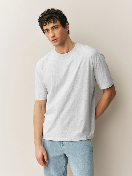 Light grey melange - Comfortable fit - Essential crew neck T-shirt made of cotton