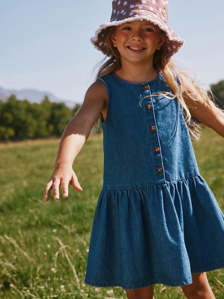 Blau - Denim-Kleid mit tiefer Taille und Knopfleiste (3-16Jahre)