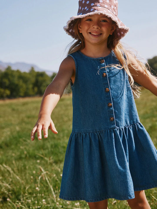 Blau - Denim-Kleid mit tiefer Taille und Knopfleiste (3-16Jahre)
