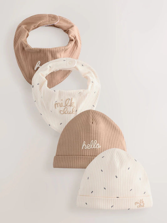 Neutral/Milk Club - Baby Hat & Bib Set