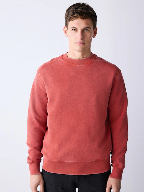 Red - Garment-wash boxy fit sweatshirt with waffle texture and crew neck