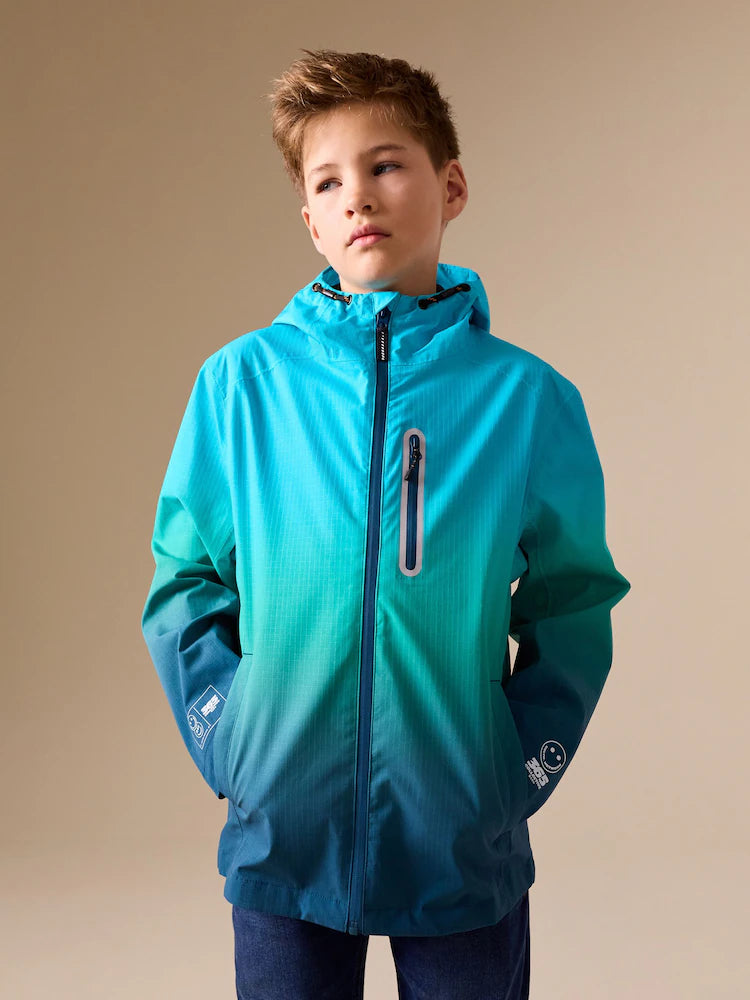 Blue/green batik-dyed waterproof anorak jacket (3-16 years)