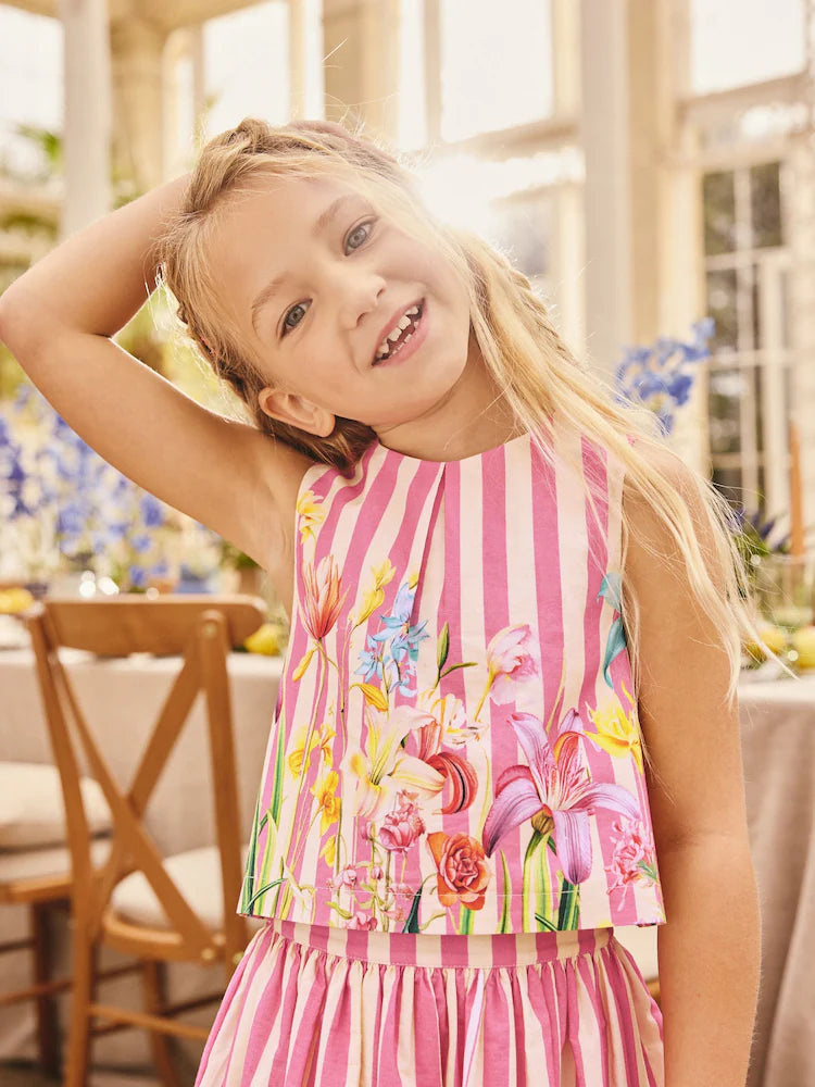 Pink floral blouse and skirt set