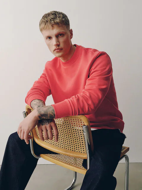 Coral/Orange - Regular Fit - Heavyweight crew neck sweatshirt with high cotton