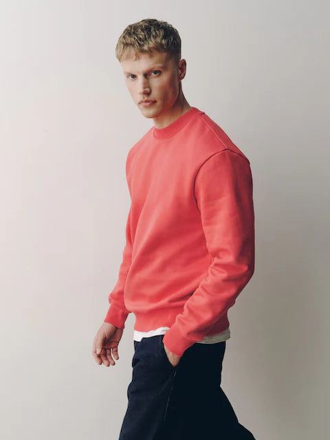 Coral/Orange - Regular Fit - Heavyweight crew neck sweatshirt with high cotton