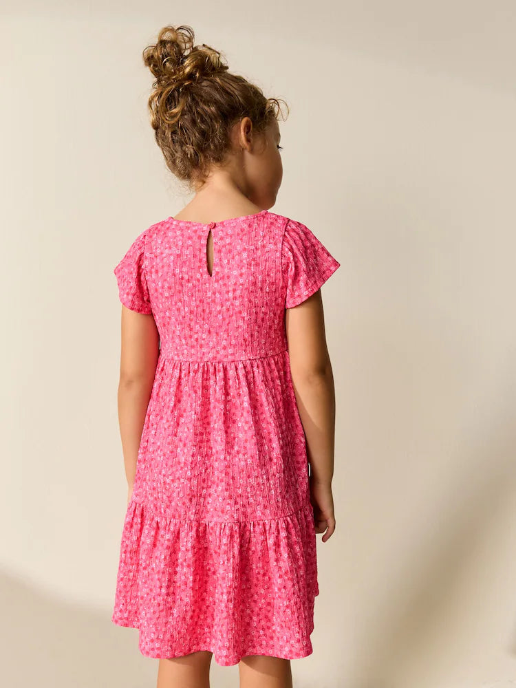 Pink Floral Crinkle Dress with Flutter Sleeves (3-16 years)