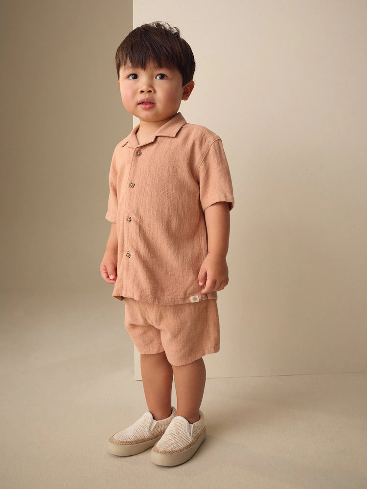 Terracota - Short-sleeved shirt with lapel collar & shorts set