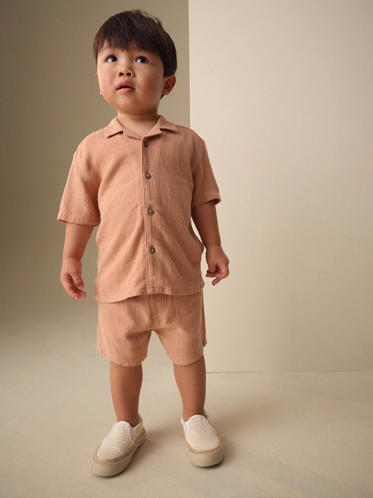 Terracota - Short-sleeved shirt with lapel collar & shorts set