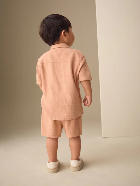 Terracota - Short-sleeved shirt with lapel collar & shorts set