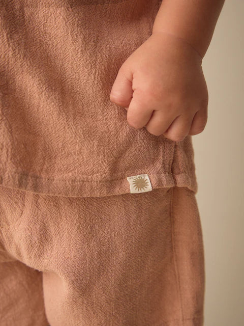 Terracota - Short-sleeved shirt with lapel collar & shorts set