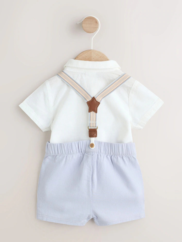 Blue - Shirt, bodysuit, shorts and suspenders baby set 3 piece