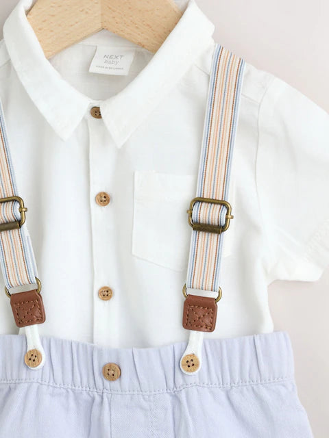 Blue - Shirt, bodysuit, shorts and suspenders baby set 3 piece