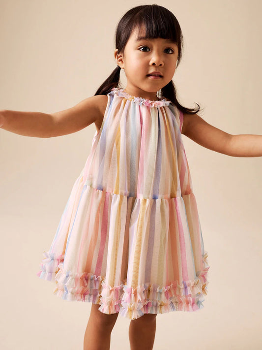 Rainbow-colored party dress made of mesh fabric (3 months–7 years)