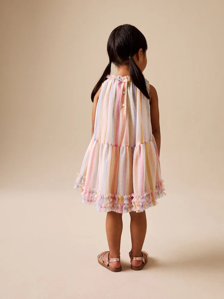 Rainbow-colored party dress made of mesh fabric (3 months–7 years)
