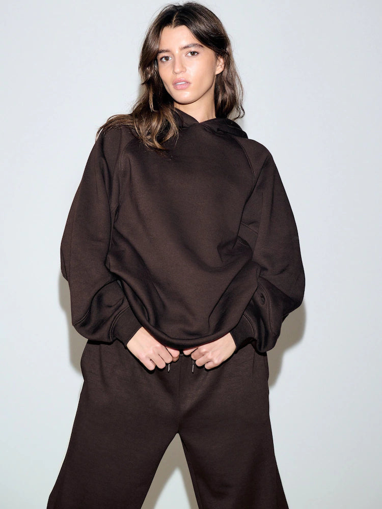 Chocolate brown - Heavyweight relaxed-fit hoodie with regular length