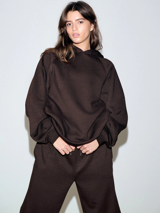 Chocolate brown - Heavyweight relaxed-fit hoodie with regular length