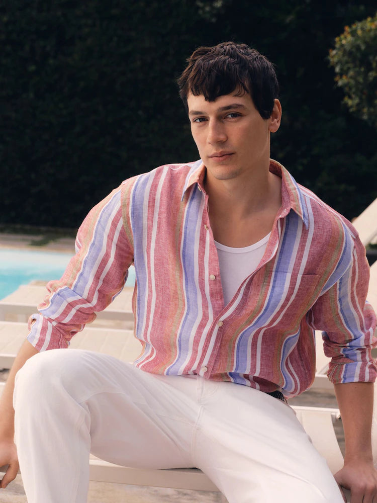 Multicolored striped - Long sleeve - Signature shirt made from 100% linen