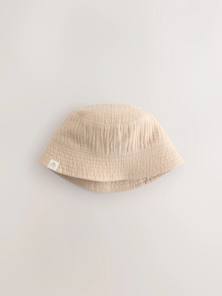 Blue and beige bucket hats for babies, 2-pack
