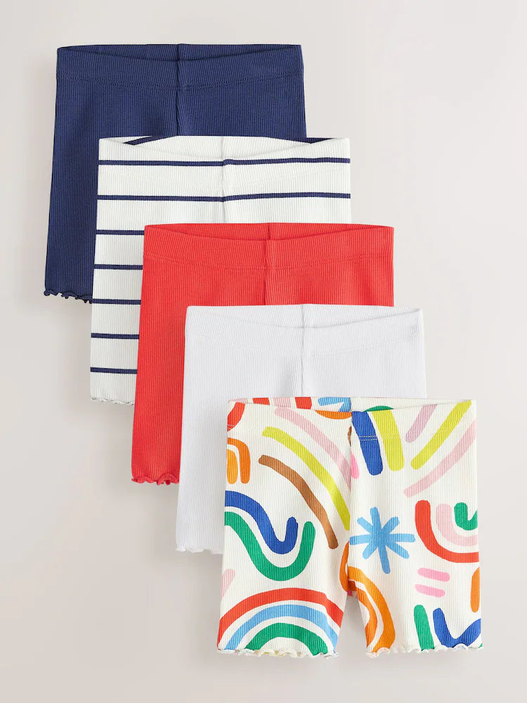 Rainbow-colored cycling shorts in a 5-pack