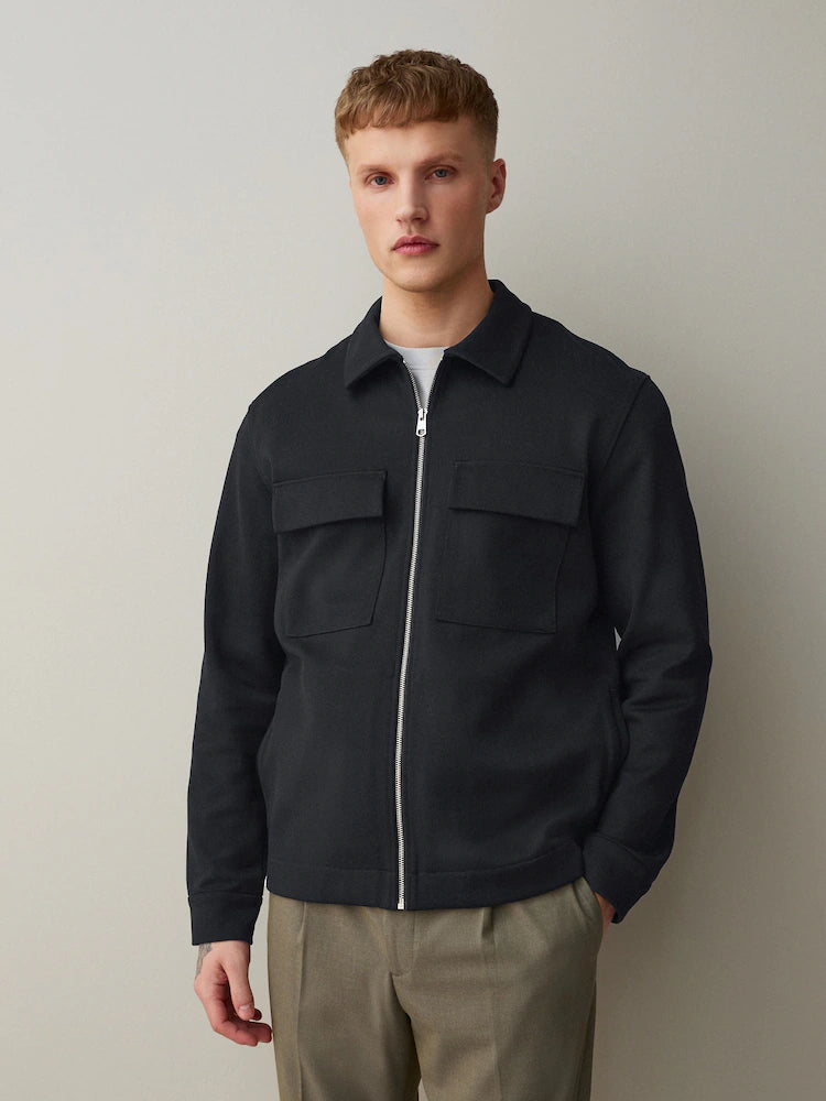 Black - N. Premium jersey shacket with full-length zipper