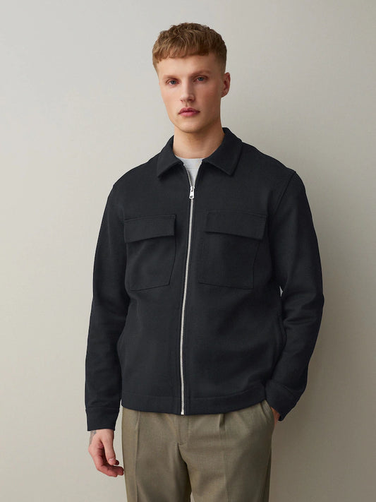 Black - N. Premium jersey shacket with full-length zipper
