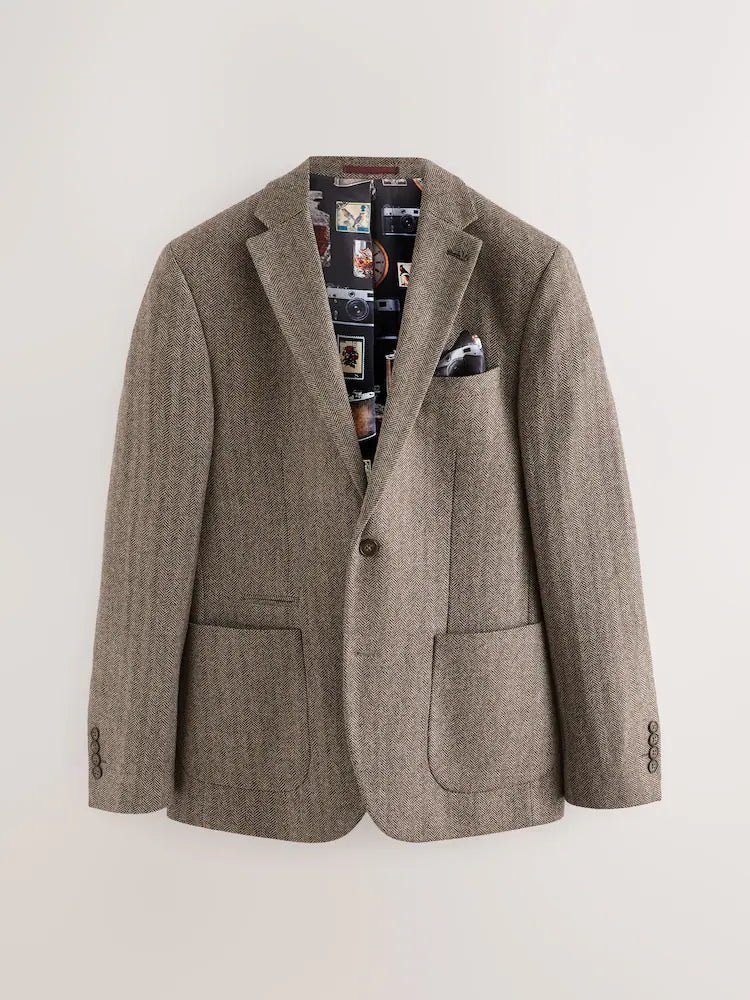 Taupe - Regular fit - Jacket with high wool content and herringbone pattern