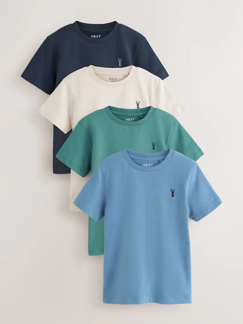 White/Blue/Green/Black/Purple - Small short-sleeved graphic T-shirts in a pack of 5