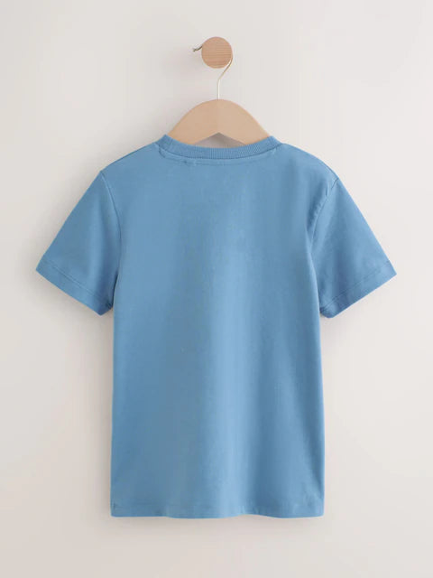White/Blue/Green/Black/Purple - Small short-sleeved graphic T-shirts in a pack of 5