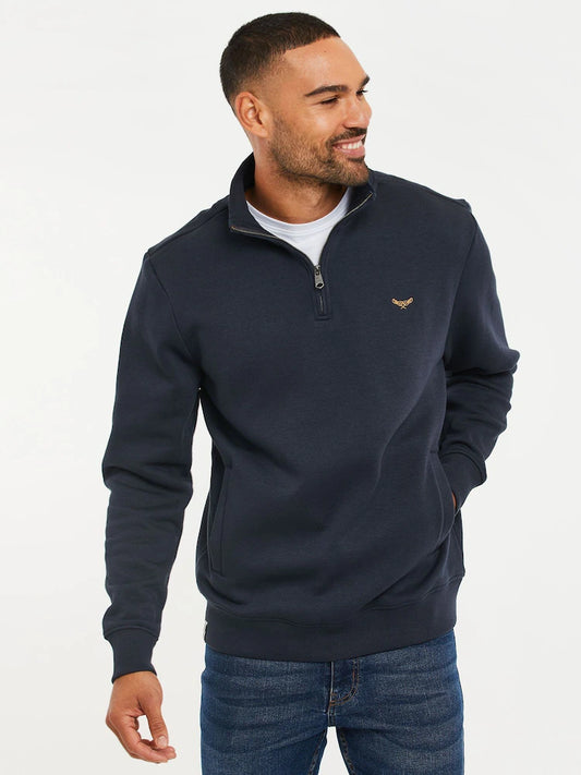 Navy blue - Threadbare sweatshirt with quarter zip